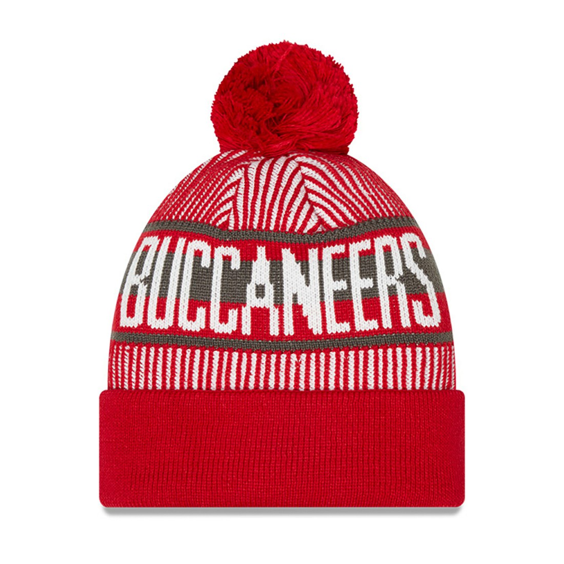 Tampa Bay Buccaneers New Era Youth Striped Cuffed Knit Hat with Pom - Red discount