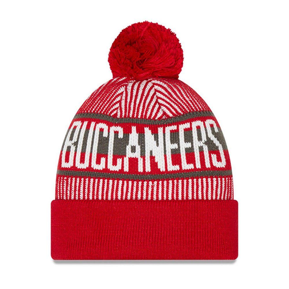 Tampa Bay Buccaneers New Era Youth Striped Cuffed Knit Hat with Pom - Red discount