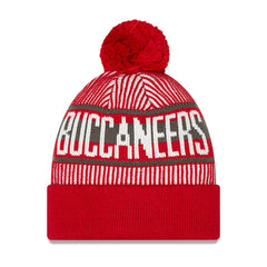 Tampa Bay Buccaneers New Era Youth Striped Cuffed Knit Hat with Pom - Red discount