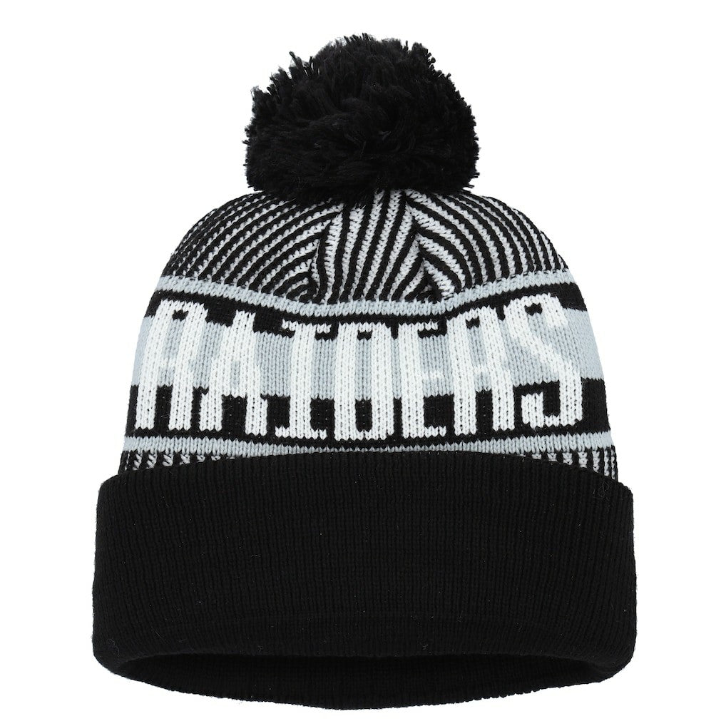 Las Vegas Raiders New Era Youth Striped Cuffed Knit Hat with Pom - Black outlet