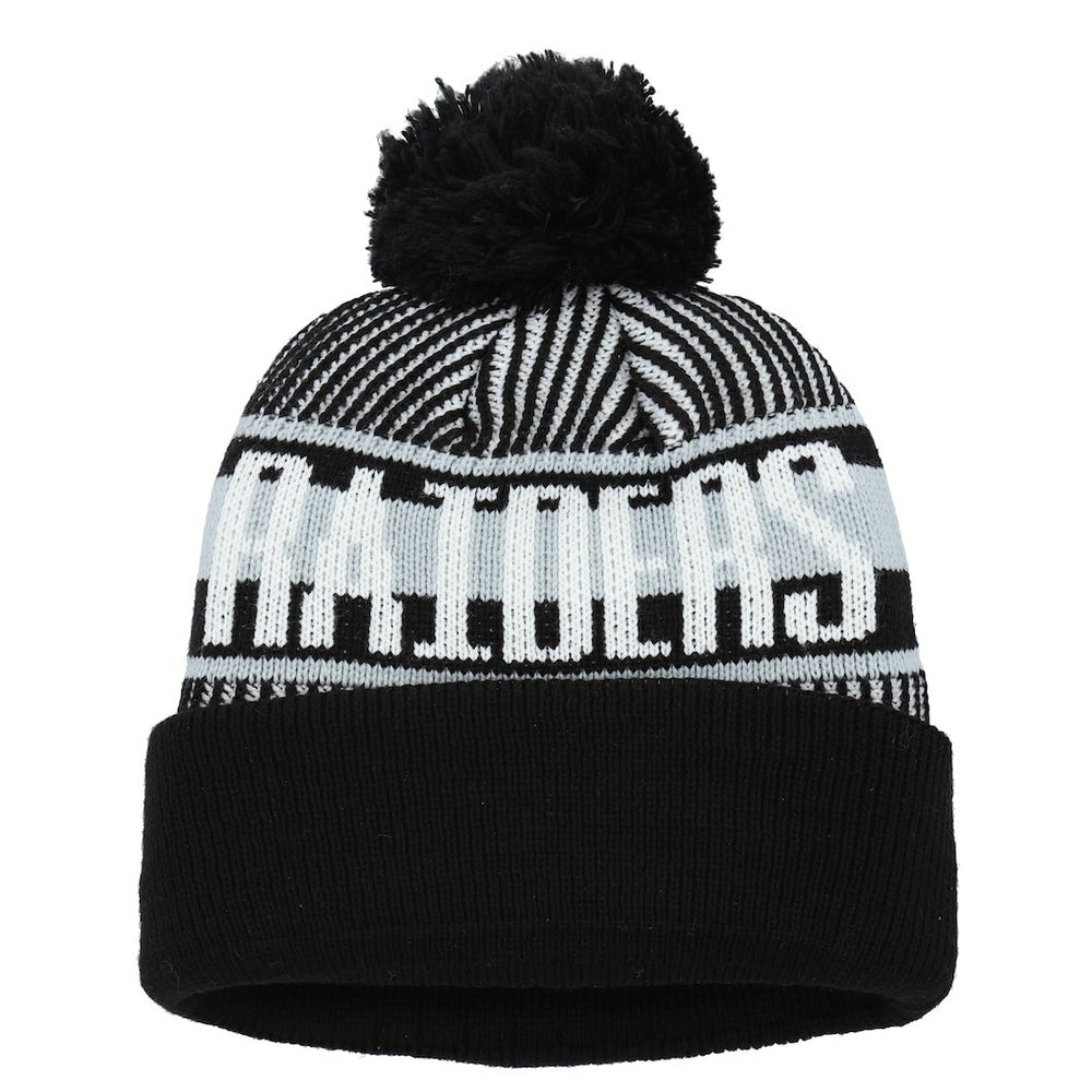 Las Vegas Raiders New Era Youth Striped Cuffed Knit Hat with Pom - Black outlet