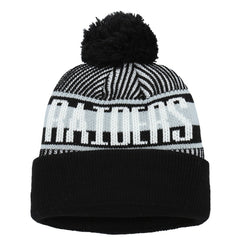Las Vegas Raiders New Era Youth Striped Cuffed Knit Hat with Pom - Black outlet