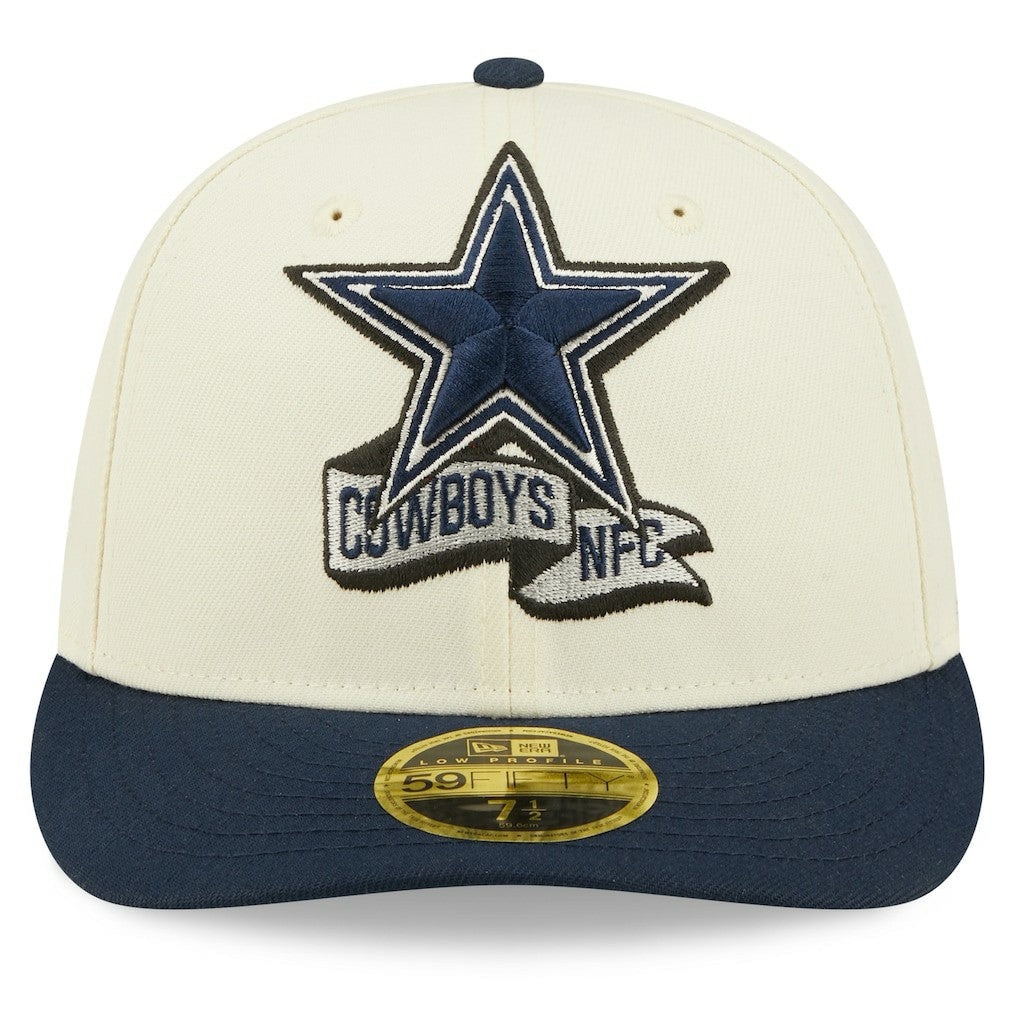 Dallas Cowboys New Era 2022 Sideline Low Profile 59FIFTY Fitted Hat - Cream/Navy for sale