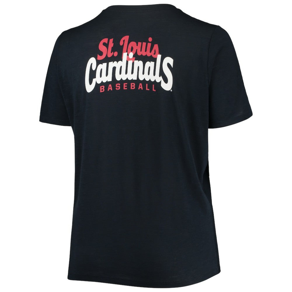 St. Louis Cardinals Women's Plus Size 2-Hit Front Knot T-Shirt Navy