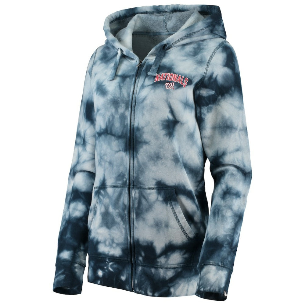 Washington Nationals Women's Tie-Dye Full-Zip Hoodie Navy
