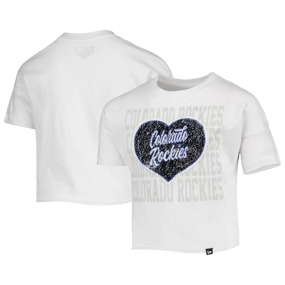Colorado Rockies Girls Youth Flip Sequin Heart Crop Top White
