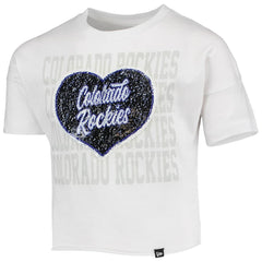 Colorado Rockies Girls Youth Flip Sequin Heart Crop Top White