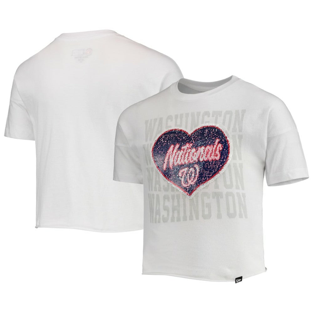 Washington Nationals Girls Youth Flip Sequin Heart Crop Top White