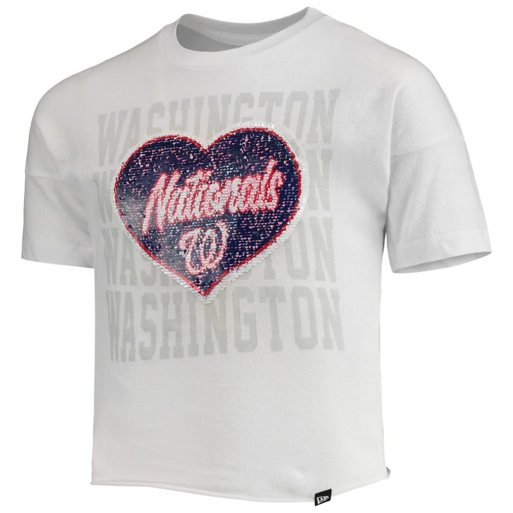 Washington Nationals Girls Youth Flip Sequin Heart Crop Top White