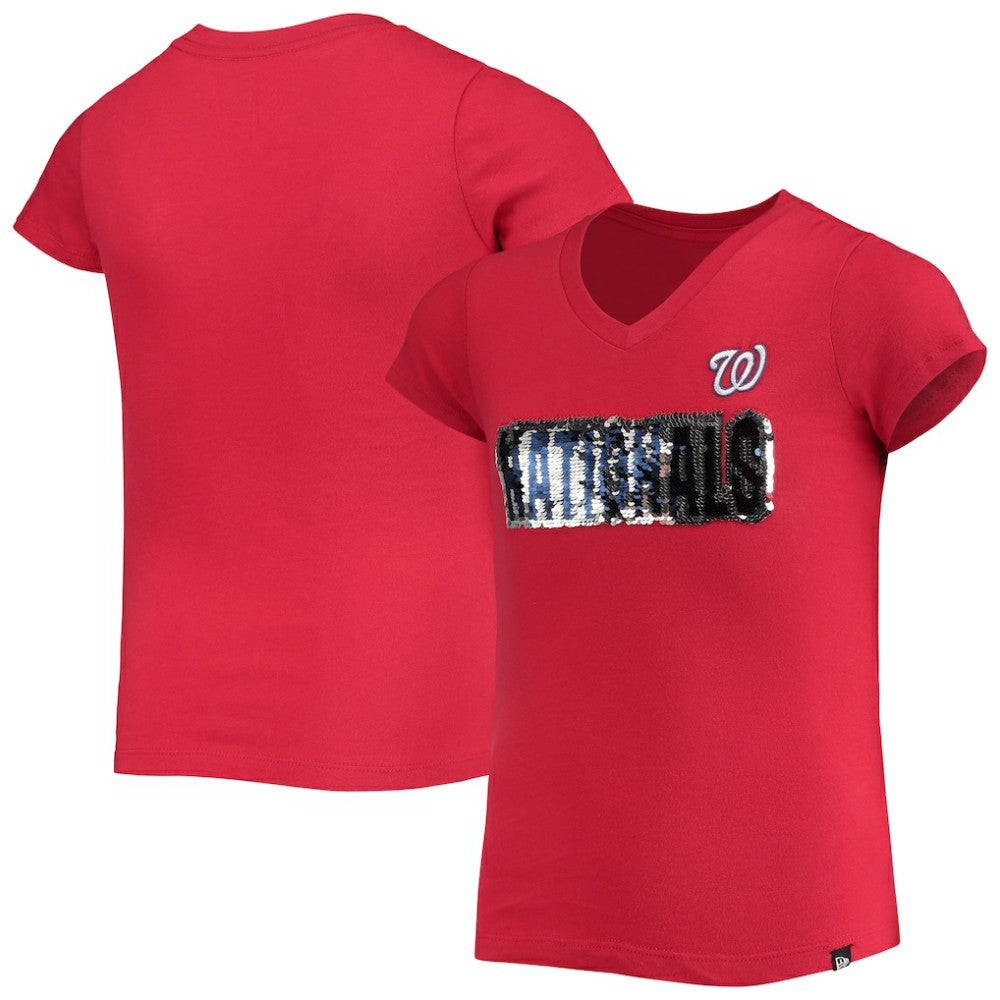 Washington Nationals Girls Youth Flip Sequin Team T-Shirt Red