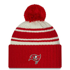 Tampa Bay Buccaneers New Era 2022 Sideline Sport Cuffed Pom Knit Hat - Cream/Red outlet