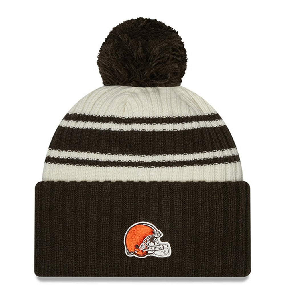 Cleveland Browns New Era 2022 Sideline Sport Cuffed Pom Knit Hat - Cream/Brown online