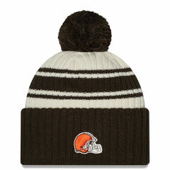 Cleveland Browns New Era 2022 Sideline Sport Cuffed Pom Knit Hat - Cream/Brown online