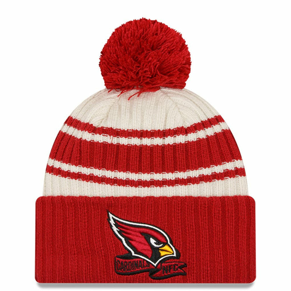 Arizona Cardinals New Era 2022 Sideline Sport Cuffed Pom Knit Hat - Cream/Cardinal outlet