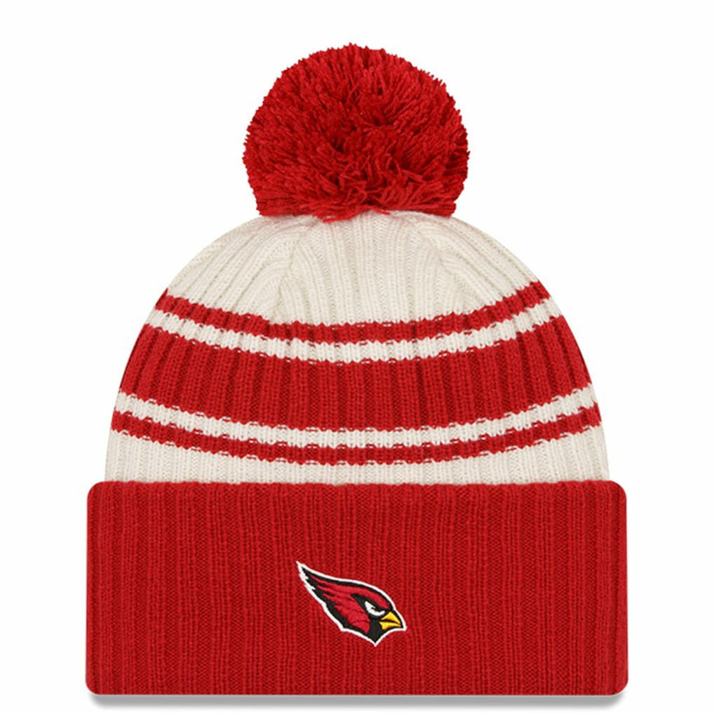 Arizona Cardinals New Era 2022 Sideline Sport Cuffed Pom Knit Hat - Cream/Cardinal outlet