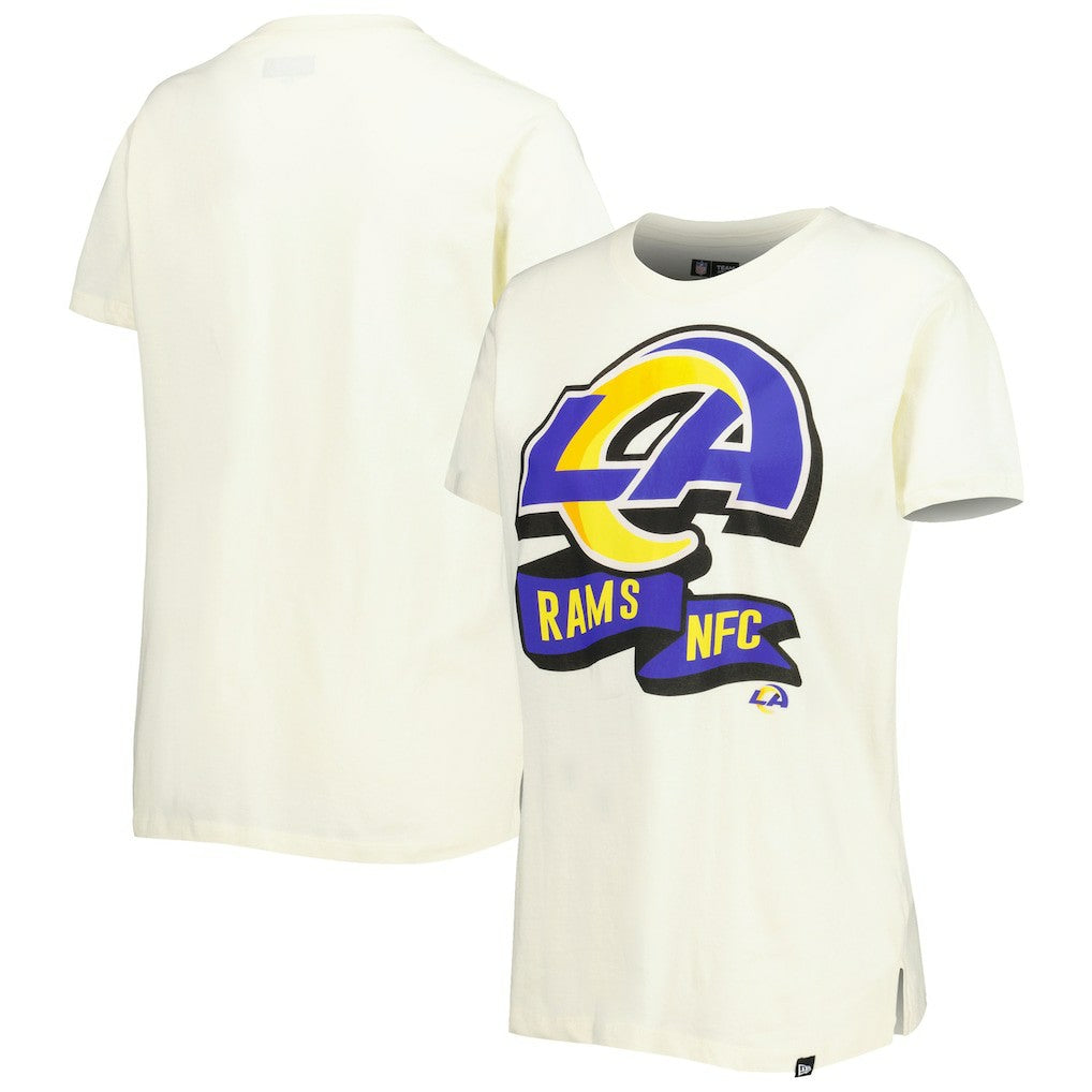 Los Angeles Rams New Era Women's Chrome Sideline T-Shirt - Cream on sale