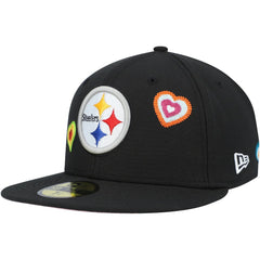 Pittsburgh Steelers New Era Chain Stitch Heart 59FIFTY Fitted Hat - Black on sale