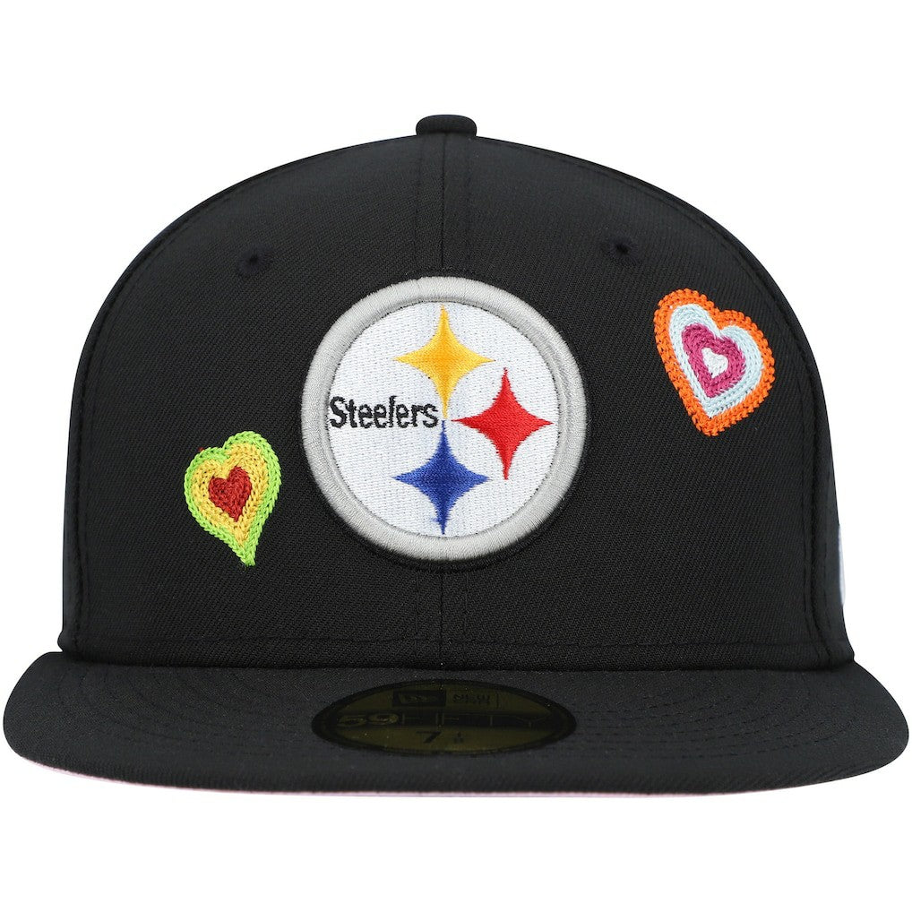 Pittsburgh Steelers New Era Chain Stitch Heart 59FIFTY Fitted Hat - Black on sale
