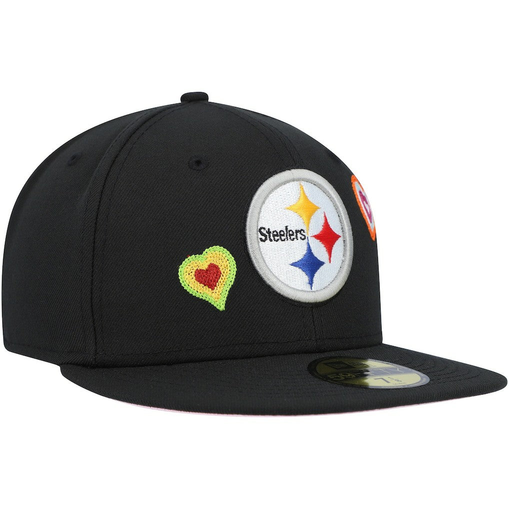 Pittsburgh Steelers New Era Chain Stitch Heart 59FIFTY Fitted Hat - Black on sale