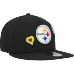 Pittsburgh Steelers New Era Chain Stitch Heart 59FIFTY Fitted Hat - Black on sale