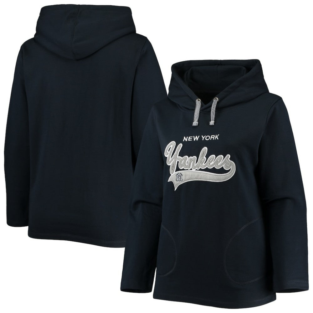 New York Yankees Soft as a Grape Women's Plus Size Side Split Pullover Hoodie Navy