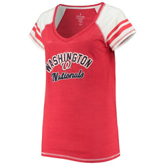 Washington Nationals Soft as a Grape Women's Curvy Color Block Tri-Blend Raglan V-Neck T-Shirt Red