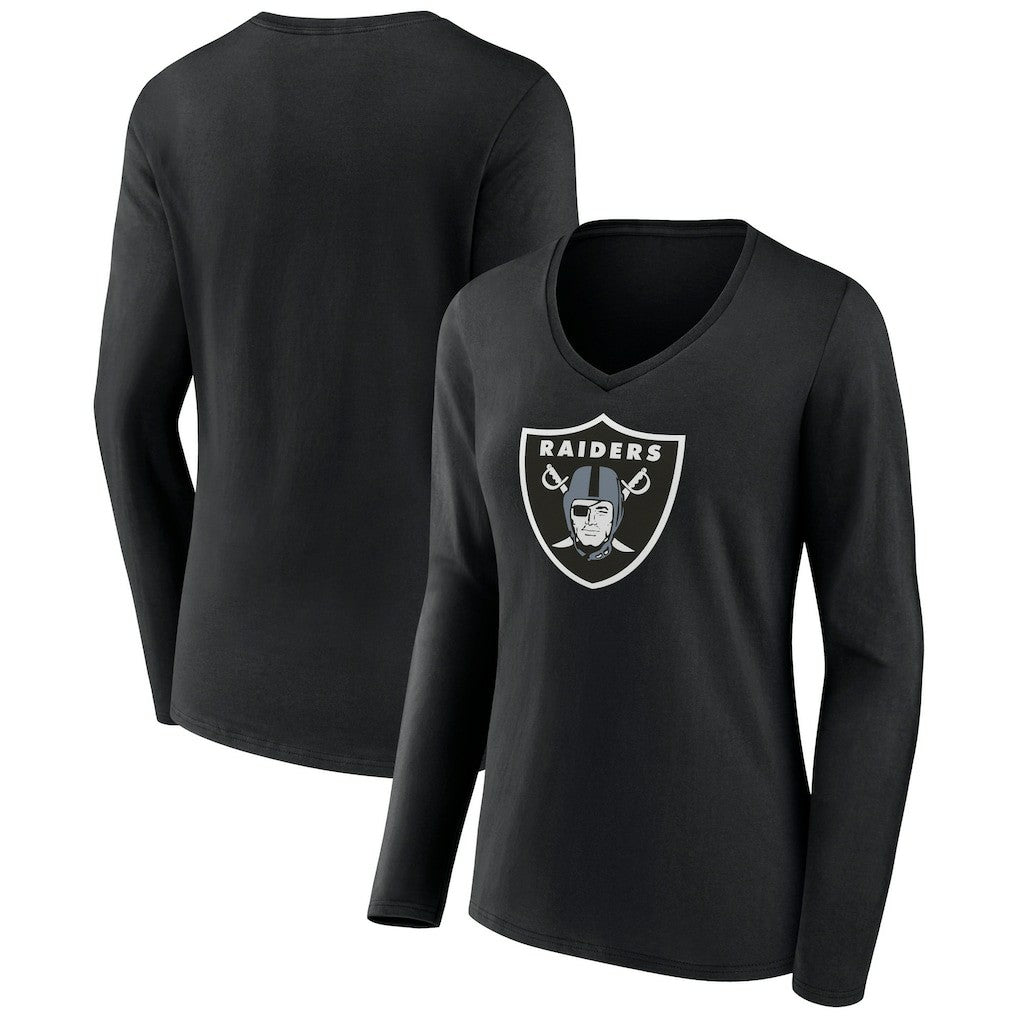 Las Vegas Raiders Women's Primary Team Logo Long Sleeve V-Neck T-Shirt - Black sale