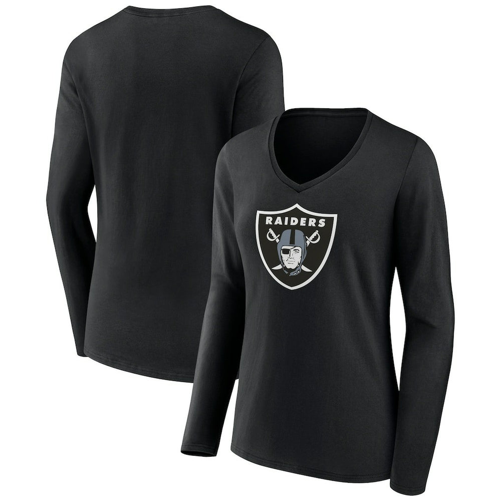 Las Vegas Raiders Women's Primary Team Logo Long Sleeve V-Neck T-Shirt - Black sale