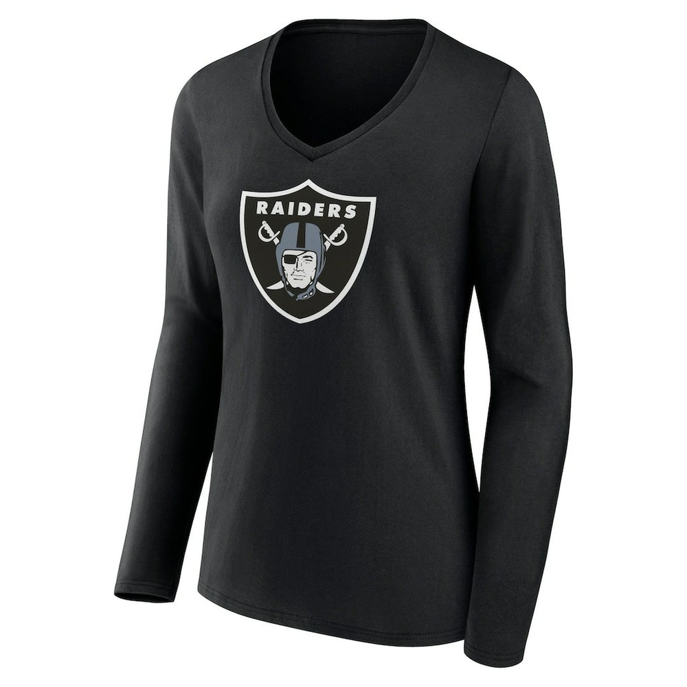 Las Vegas Raiders Women's Primary Team Logo Long Sleeve V-Neck T-Shirt - Black sale