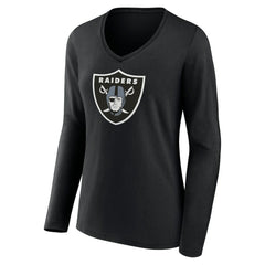 Las Vegas Raiders Women's Primary Team Logo Long Sleeve V-Neck T-Shirt - Black sale