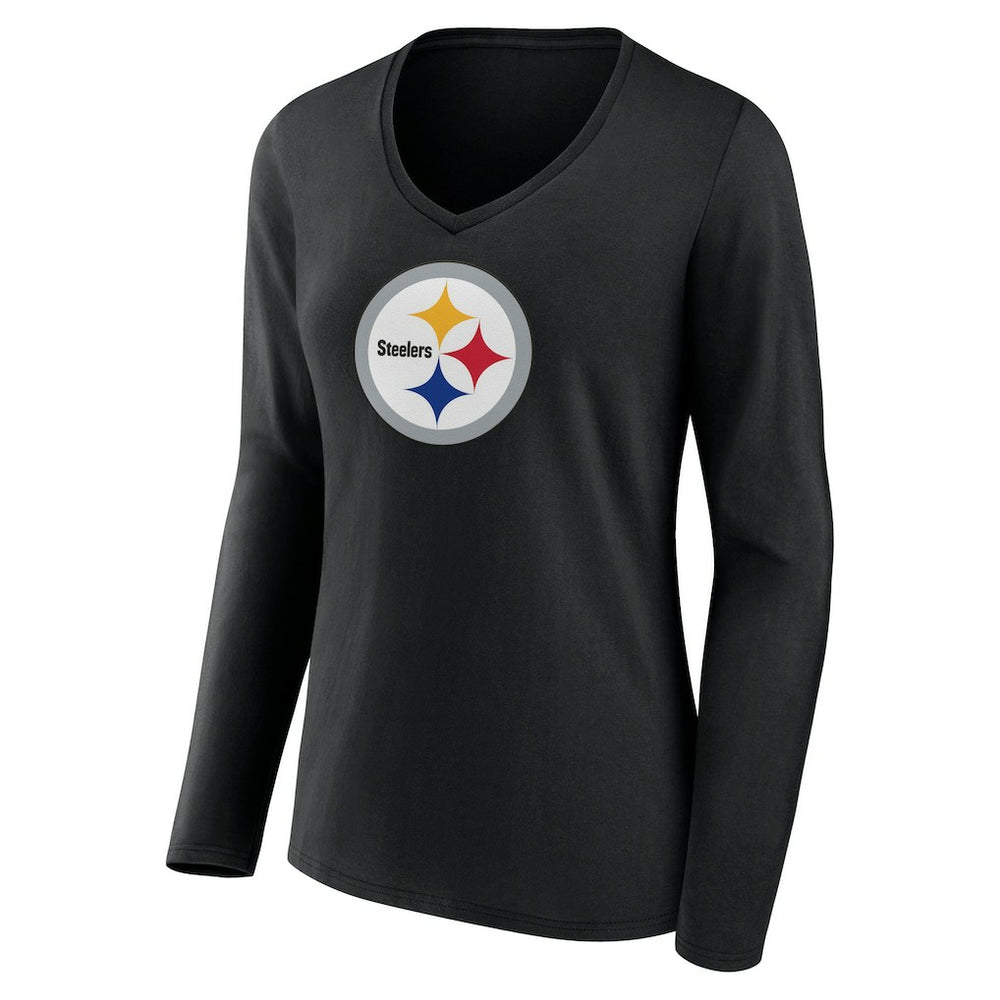 Pittsburgh Steelers Women's Primary Team Logo Long Sleeve V-Neck T-Shirt - Black cheap