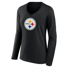 Pittsburgh Steelers Women's Primary Team Logo Long Sleeve V-Neck T-Shirt - Black cheap