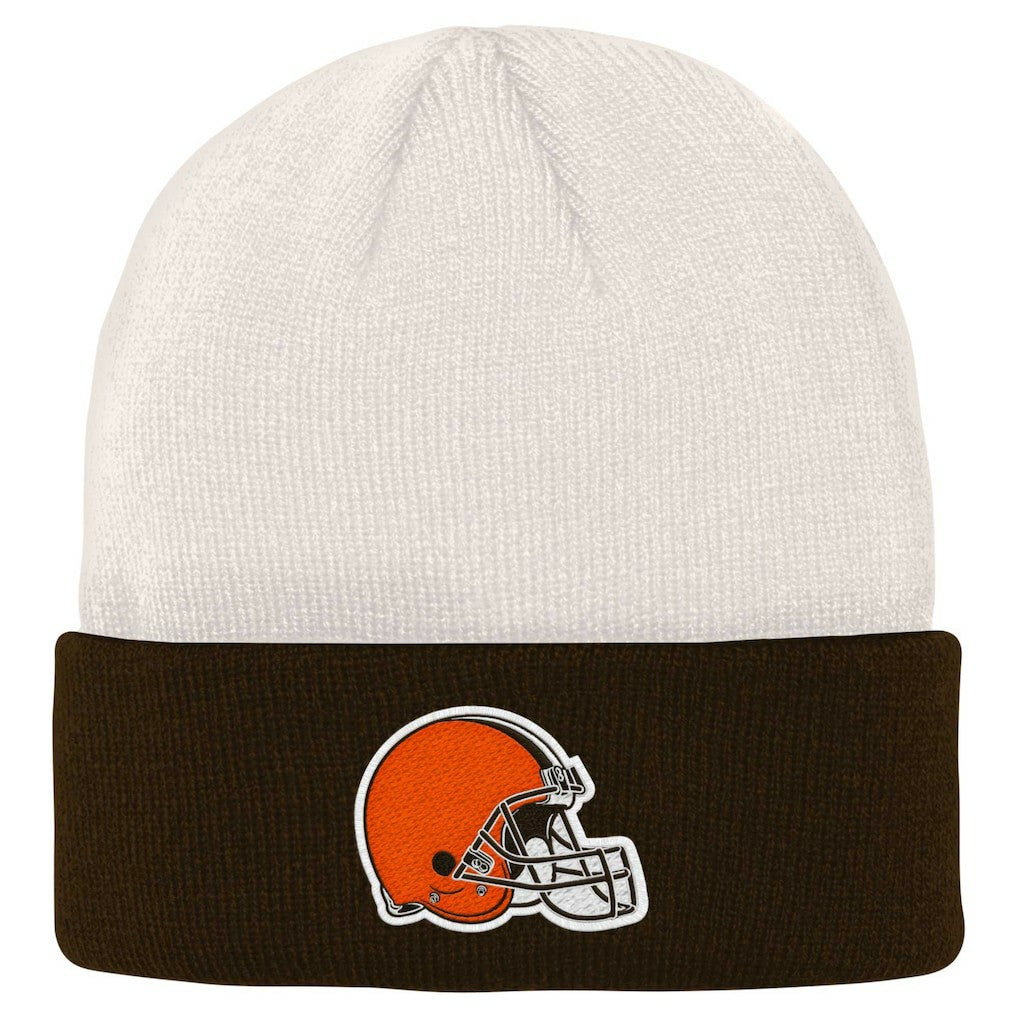 Cleveland Browns Youth Bone Cuffed Knit Hat - Cream/Brown cheap