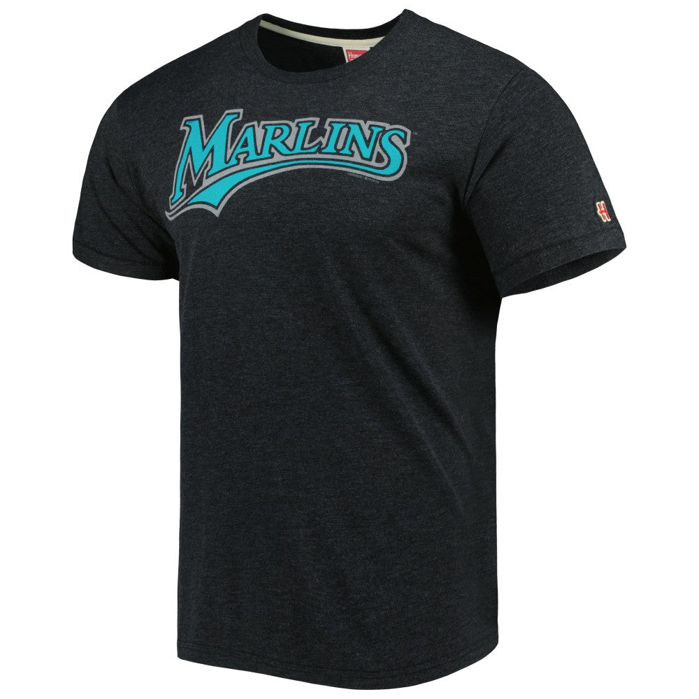 Miami Marlins Homage Hand-Drawn Logo Tri-Blend T-Shirt Charcoal