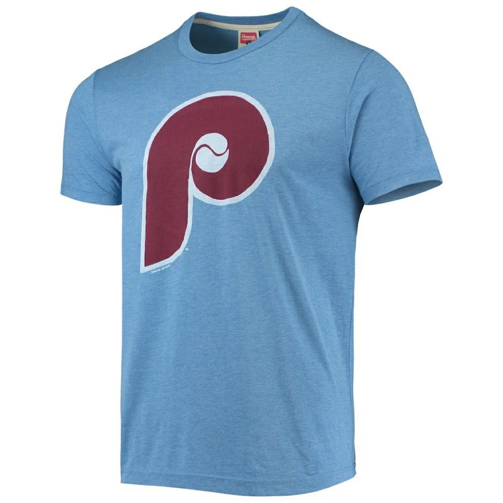 Philadelphia Phillies Homage Hand-Drawn Logo Tri-Blend T-Shirt Light Blue