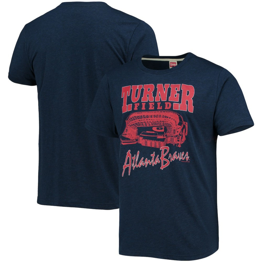 Atlanta Braves Homage Stadium Tri-Blend T-Shirt Navy