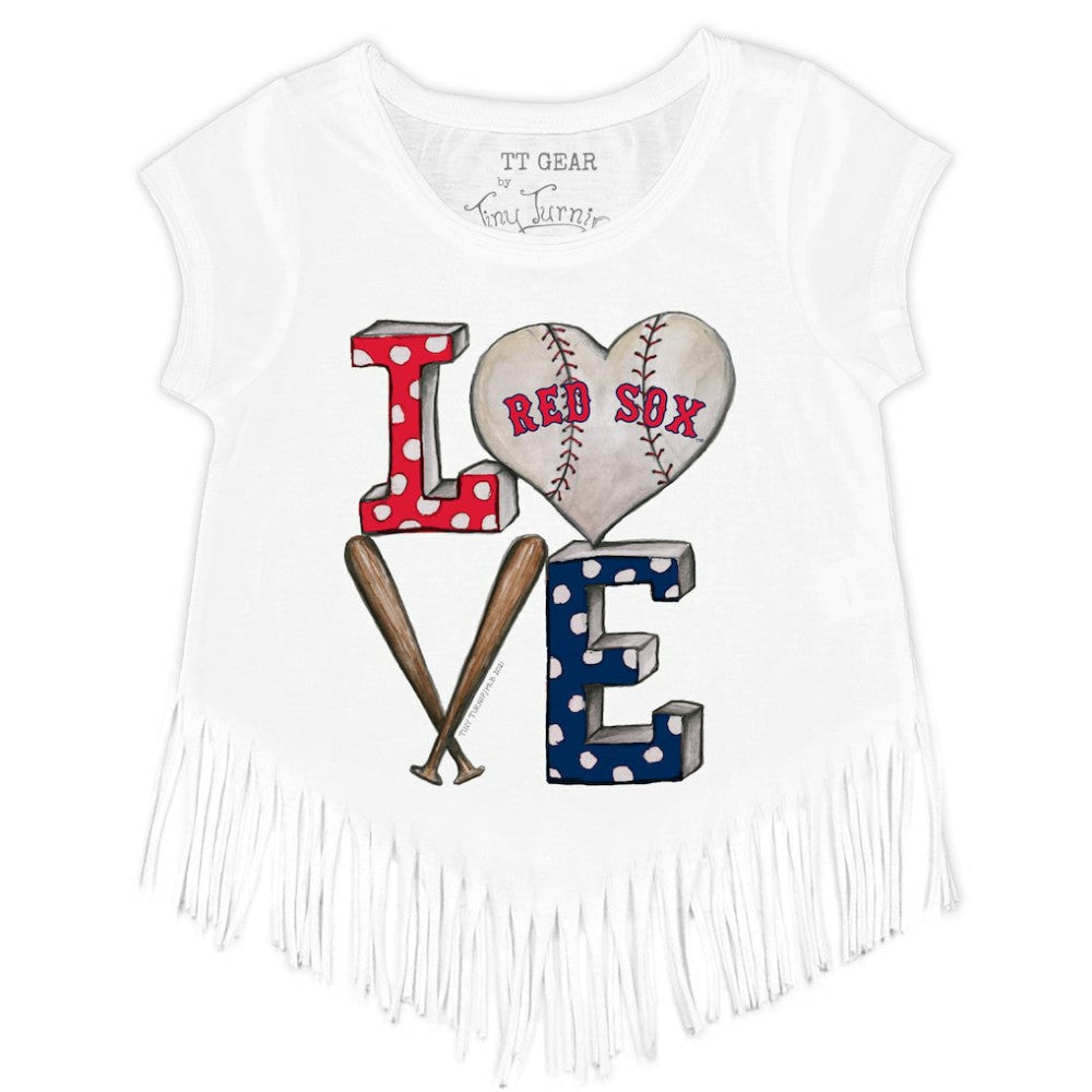 Boston Red Sox Tiny Turnip Girls Youth Baseball Love Fringe T-Shirt White