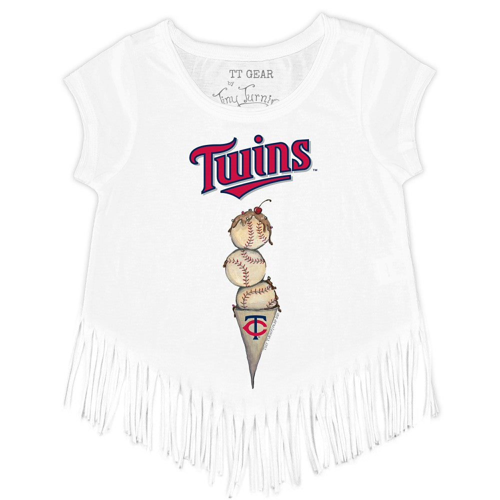 Minnesota Twins Tiny Turnip Girls Youth Triple Scoop Fringe T-Shirt White