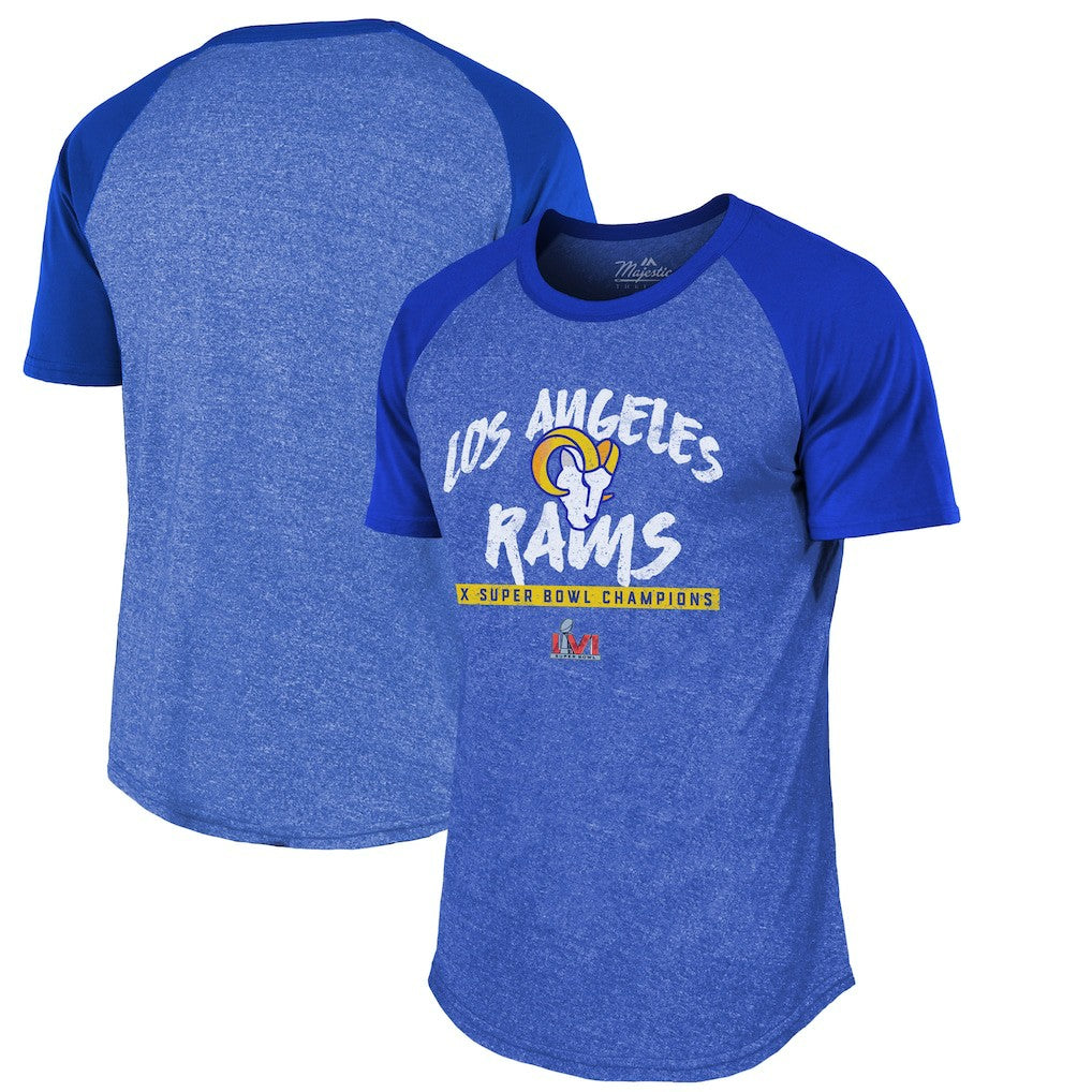 Los Angeles Rams Majestic Threads 2-Time Super Bowl Champions Tri-Blend Raglan T-Shirt - Royal online