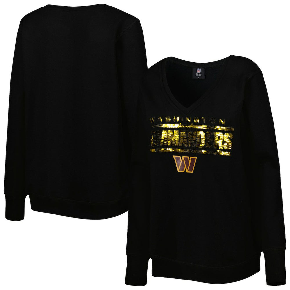 Washington Commanders Cuce Women's Sequin Logo V-Neck Pullover Sweatshirt - Black sale