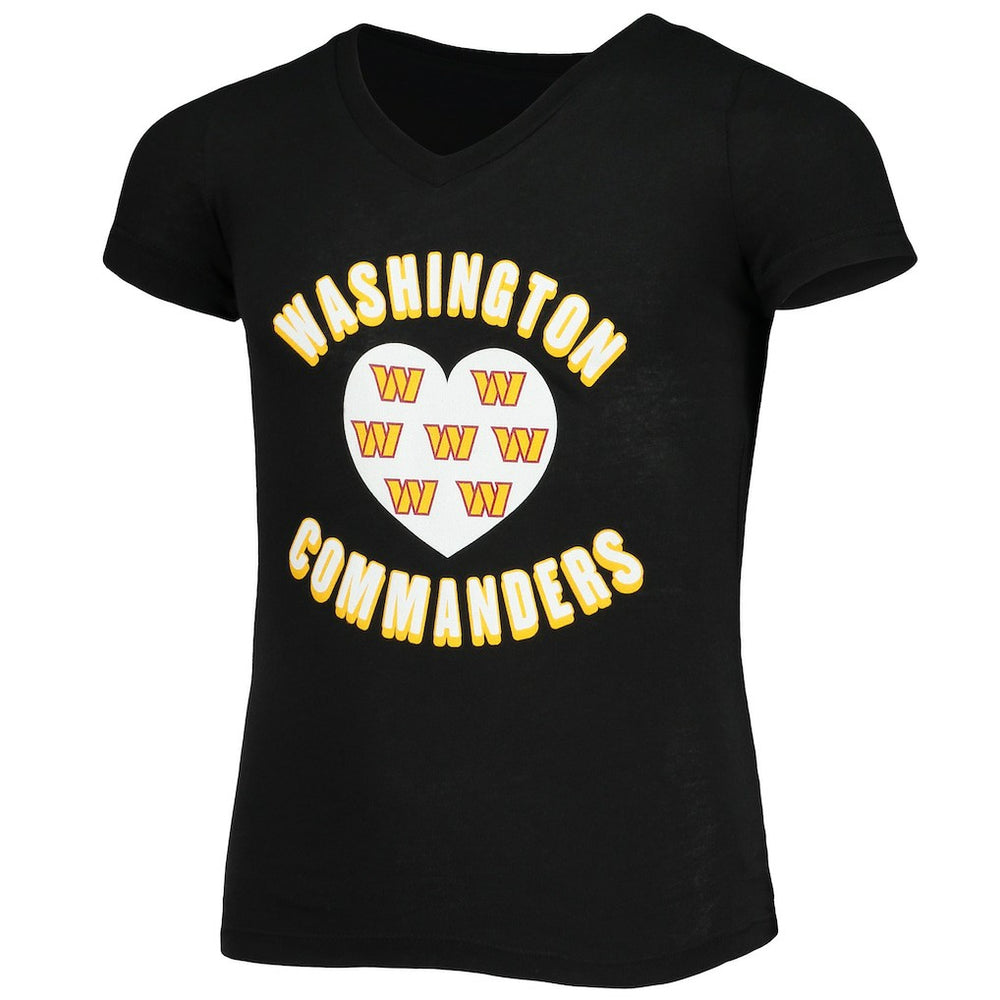 Washington Commanders New Era Girls Youth V-Neck T-Shirt - Black sale