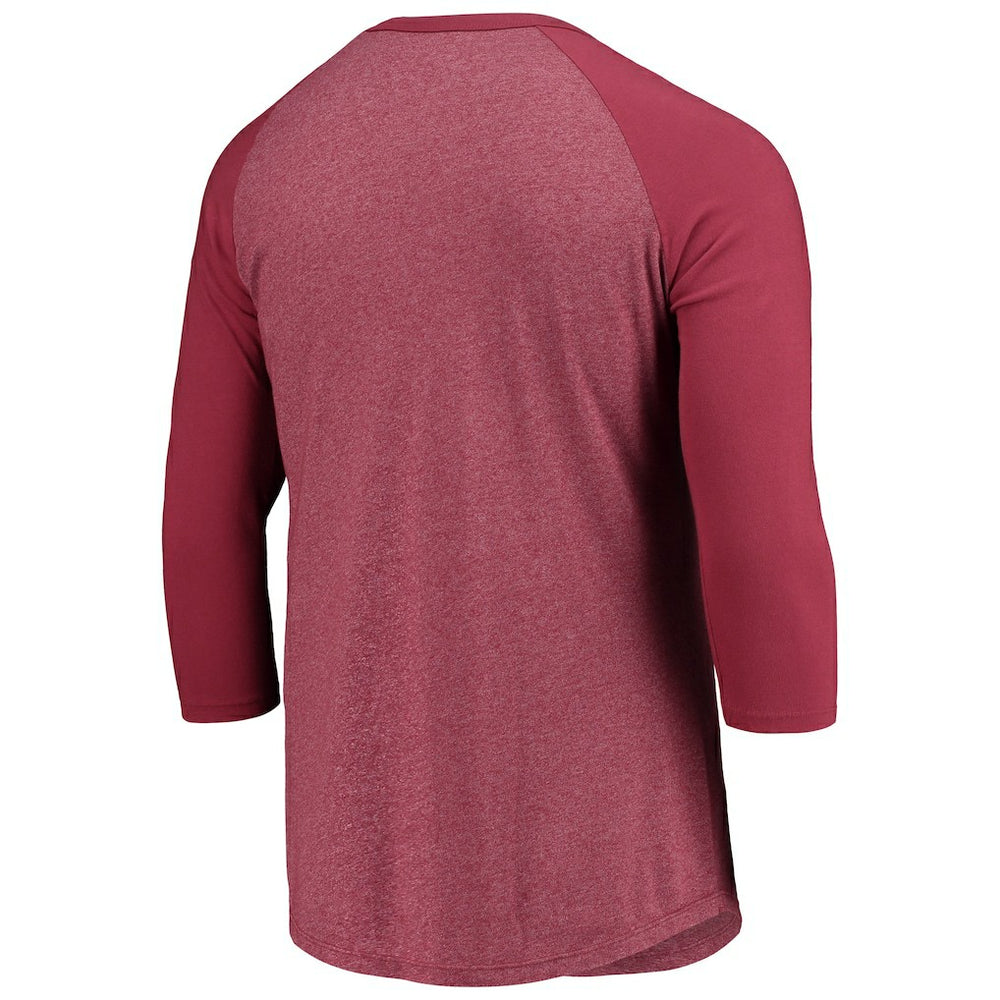 Washington Commanders Majestic Threads Wordmark 3/4-Sleeve Raglan Tri-Blend T-Shirt - Burgundy on sale