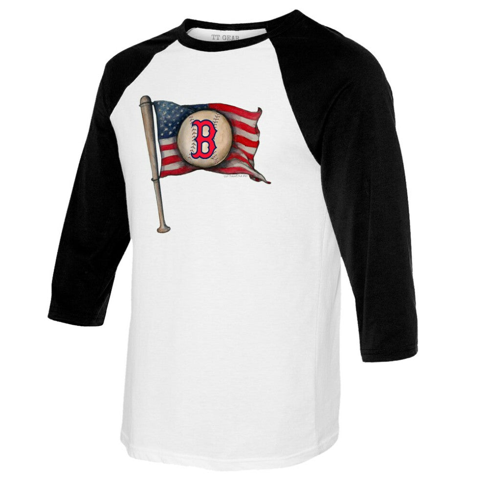 Boston Red Sox Tiny Turnip Youth Baseball Flag Raglan 3/4 Sleeve T-Shirt White/Black