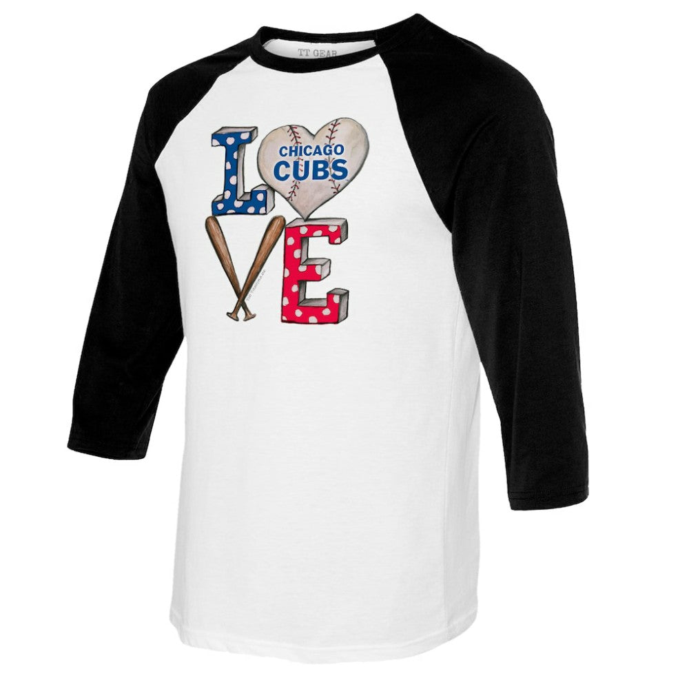Chicago Cubs Tiny Turnip Women's Baseball Love Raglan 3/4-Sleeve T-Shirt White/Black