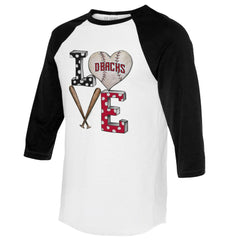 Arizona Diamondbacks Tiny Turnip Women's Baseball Love Raglan 3/4-Sleeve T-Shirt White/Black