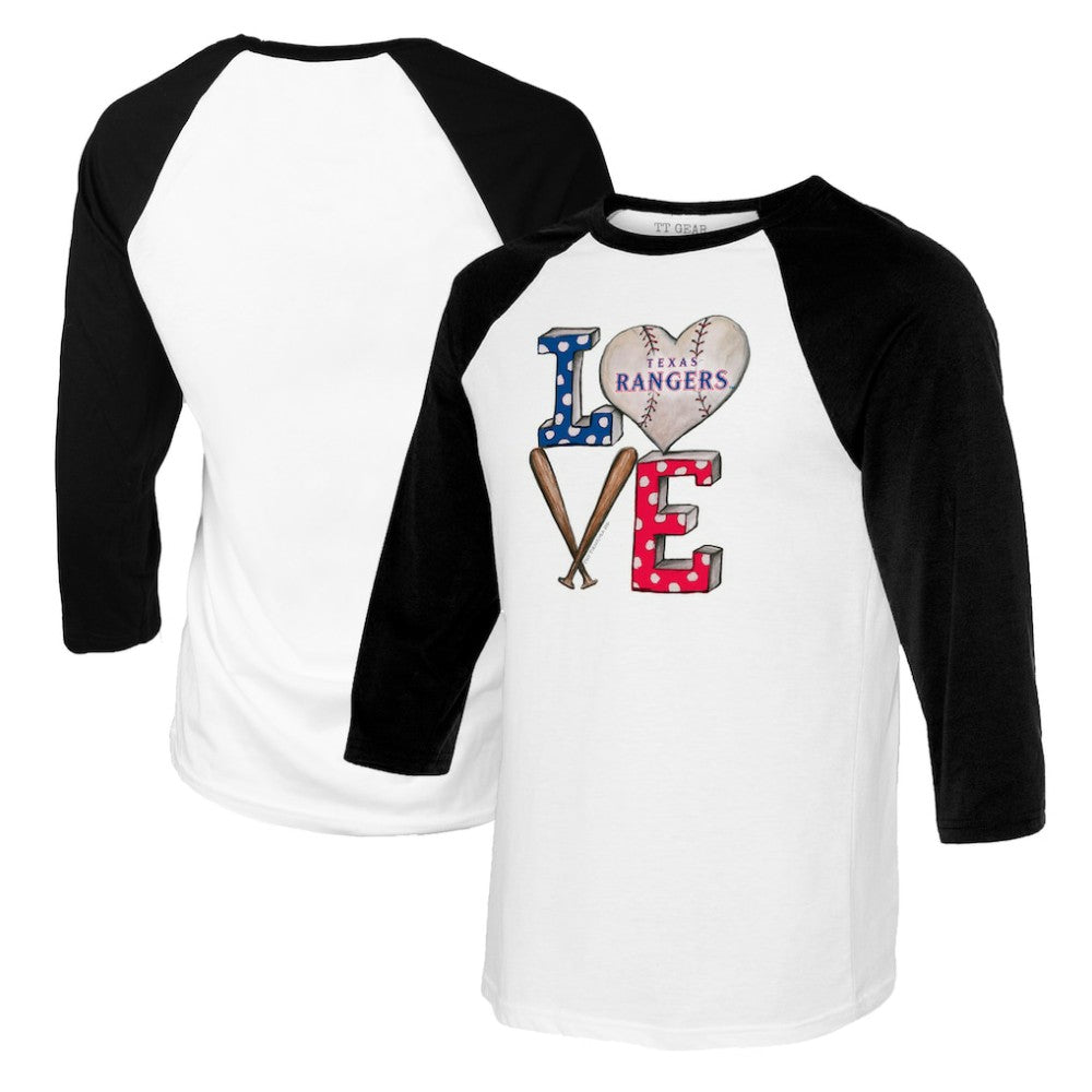 Texas Rangers Tiny Turnip Women's Baseball Love Raglan 3/4-Sleeve T-Shirt White/Black