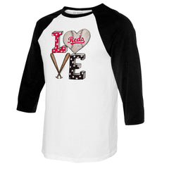 Cincinnati Reds Tiny Turnip Women's Baseball Love Raglan 3/4-Sleeve T-Shirt White/Black
