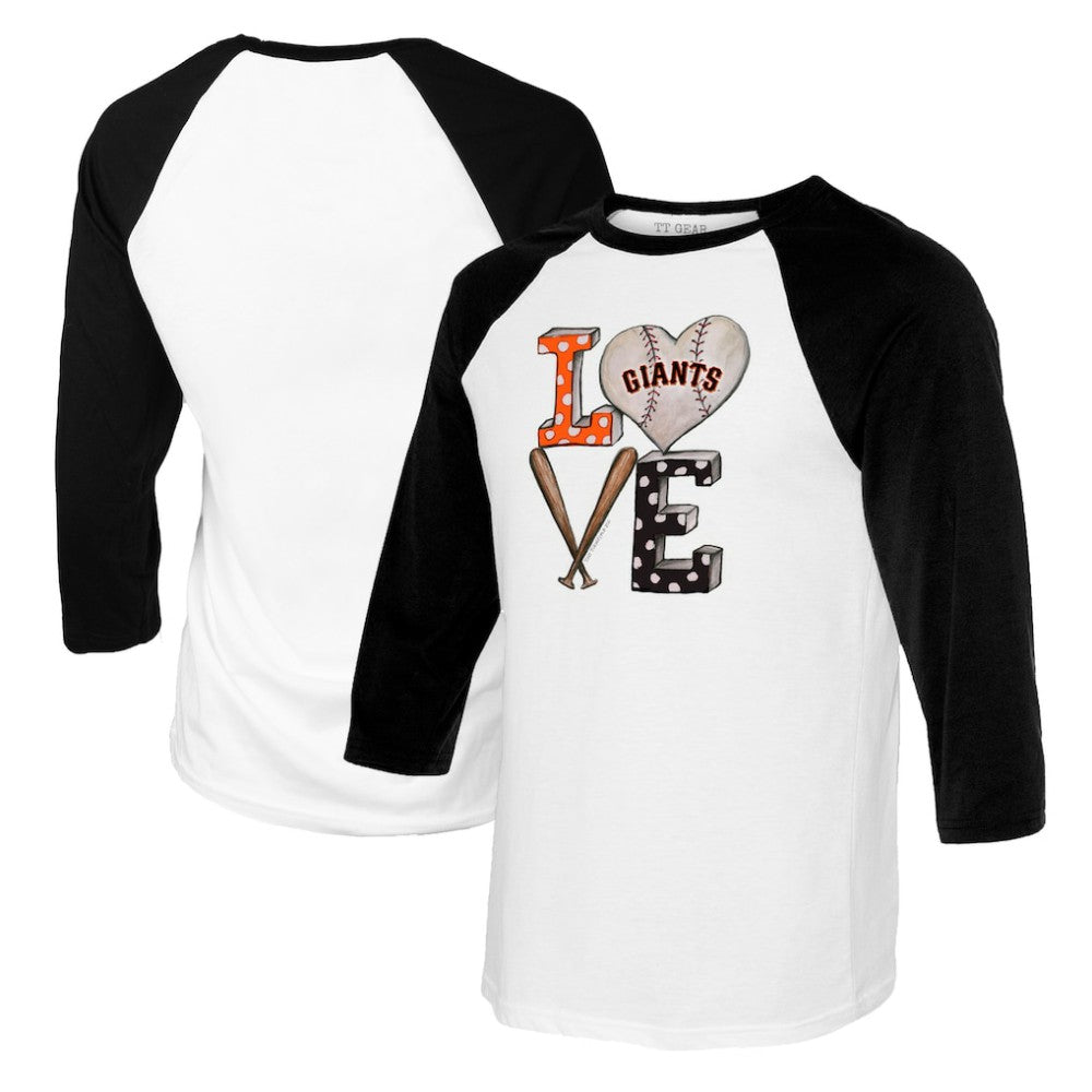 San Francisco Giants Tiny Turnip Women's Baseball Love Raglan 3/4-Sleeve T-Shirt White/Black