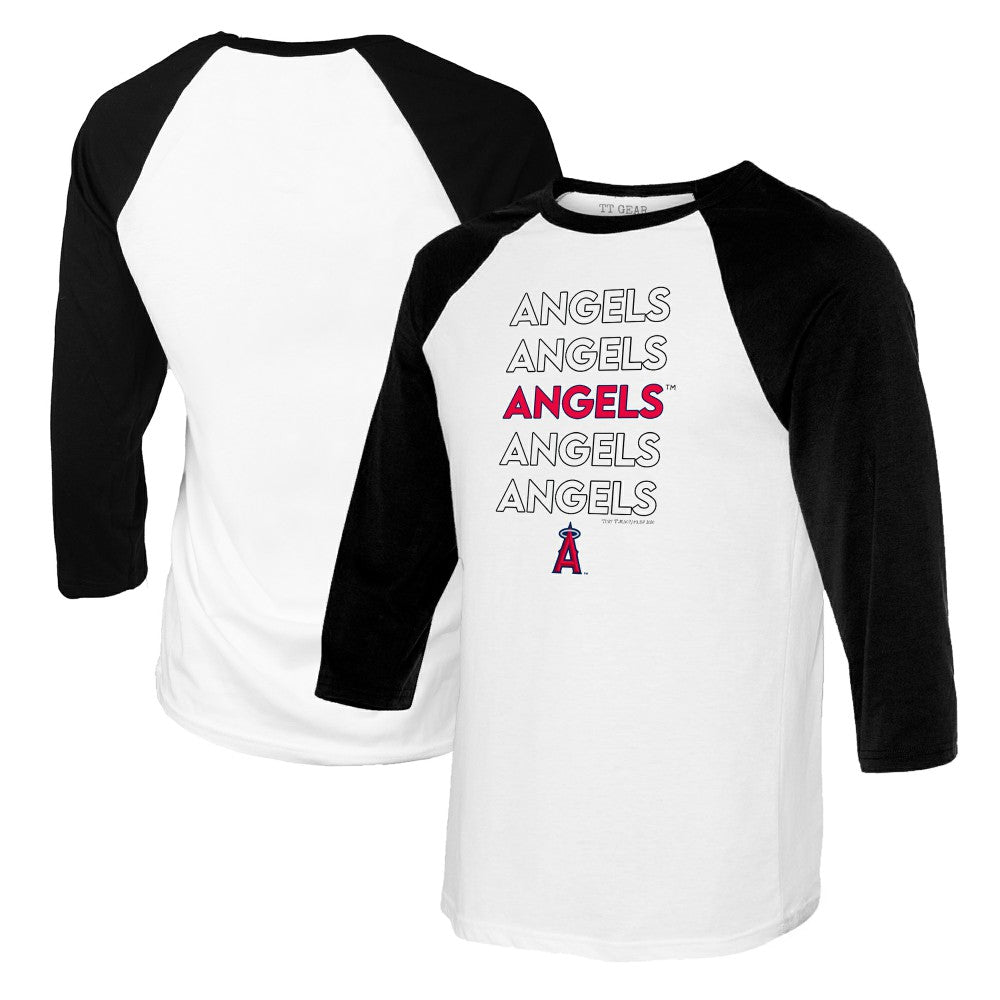 Los Angeles Angels Tiny Turnip Women's Stacked 3/4-Sleeve Raglan T-Shirt White/Black