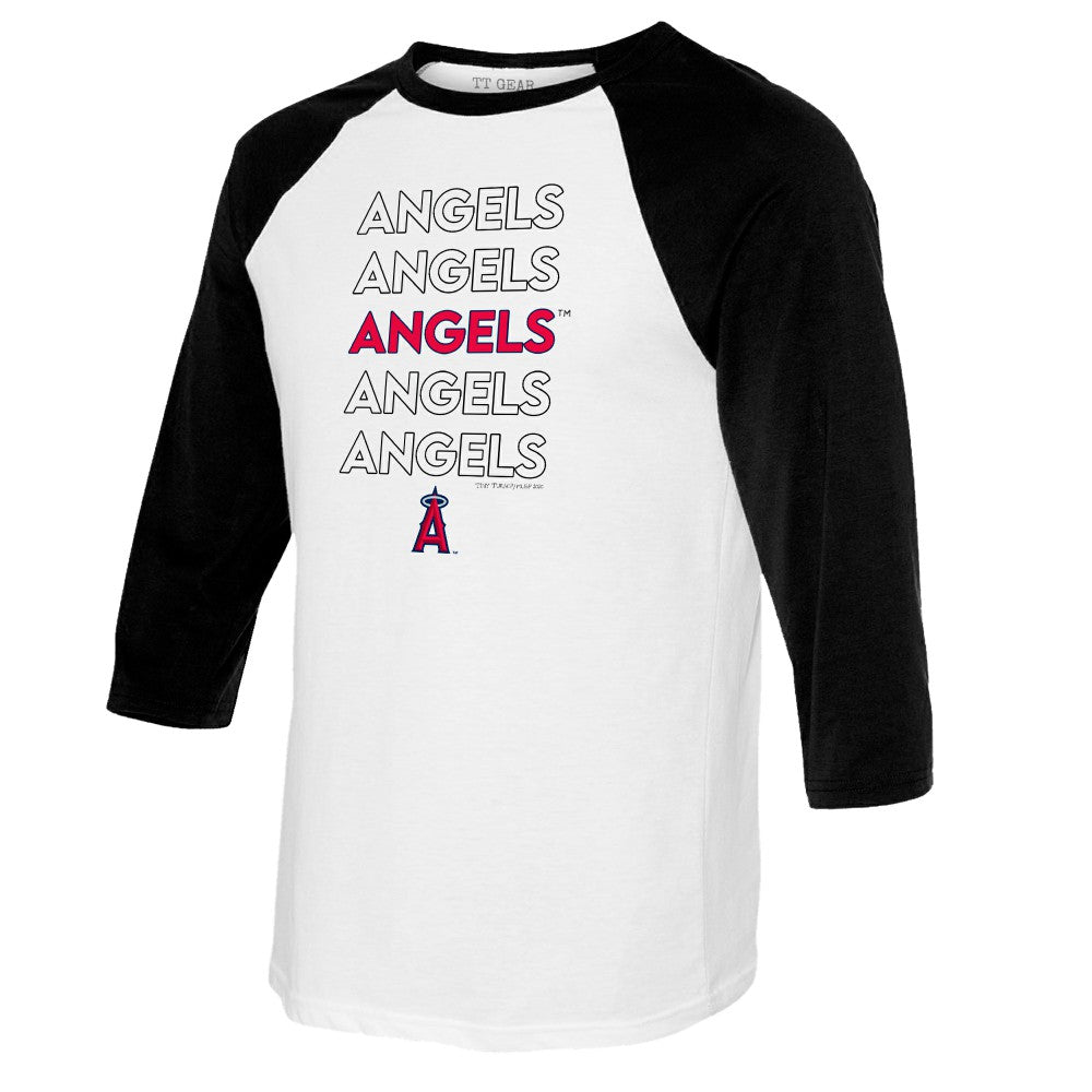 Los Angeles Angels Tiny Turnip Women's Stacked 3/4-Sleeve Raglan T-Shirt White/Black